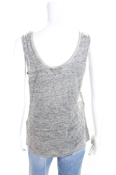 The Kooples Womens Snake Print Pocket Scoop Neck Tank Top Gray Linen Size Medium