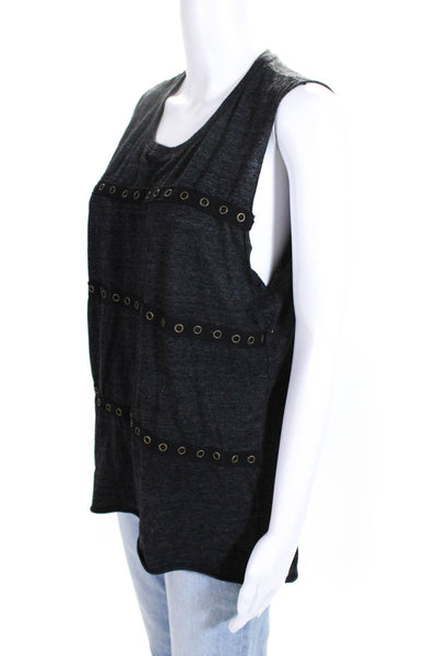 Nation LTD Womens Sleeveless Crew Neck Grommet Knit Top Navy Blue Size Small