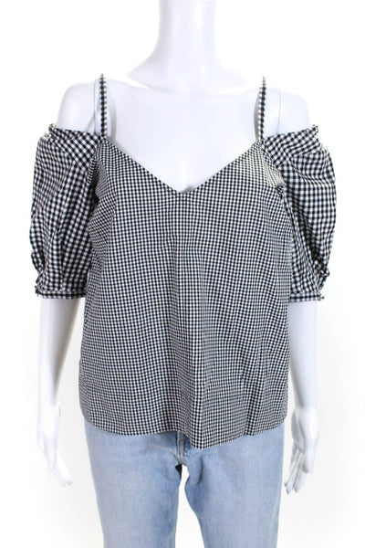 Derek Lam 10 Crosby Womens Cold Shoulder Gingham Shirt Black White Cotton Size 6