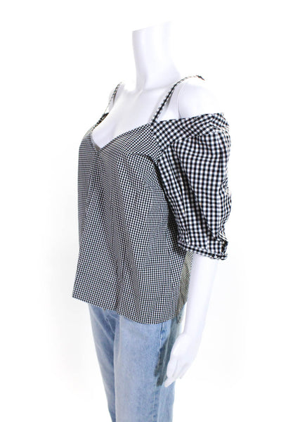 Derek Lam 10 Crosby Womens Cold Shoulder Gingham Shirt Black White Cotton Size 6