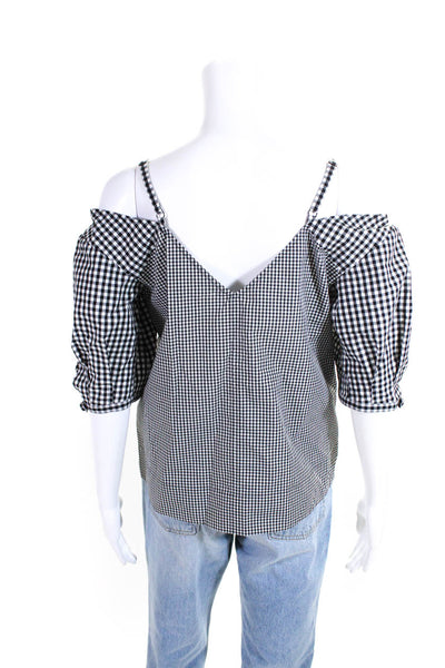 Derek Lam 10 Crosby Womens Cold Shoulder Gingham Shirt Black White Cotton Size 6