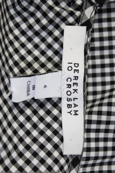 Derek Lam 10 Crosby Womens Cold Shoulder Gingham Shirt Black White Cotton Size 6