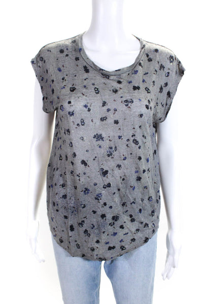 IRO Womens Short Sleeve Round Neck Floral Fusia Tee Shirt Gray Linne Size Small