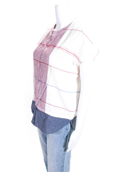 Derek Lam 10 Crosby Womens Short Sleeve Plaid Shirt White Red Blue Size 6