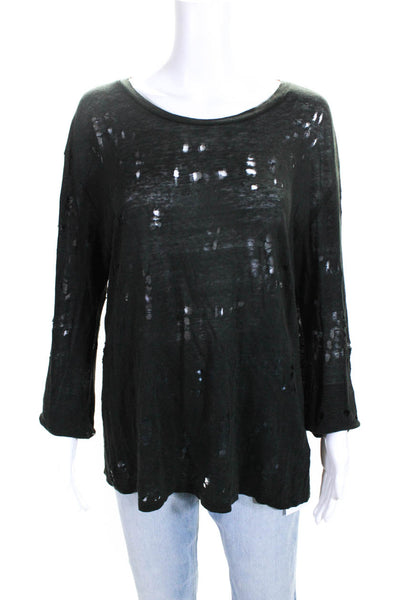 IRO Womens Long Sleeve Scoop Neck Distressed Marvina Shirt Black Size FR 40