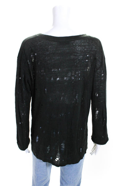 IRO Womens Long Sleeve Scoop Neck Distressed Marvina Shirt Black Size FR 40