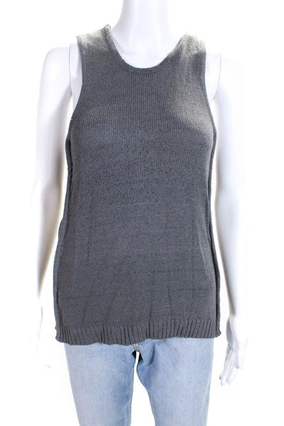 Roi Womens Sleeveless Cross Back Crew Neck Cut Out Knit Top Gray Size Small