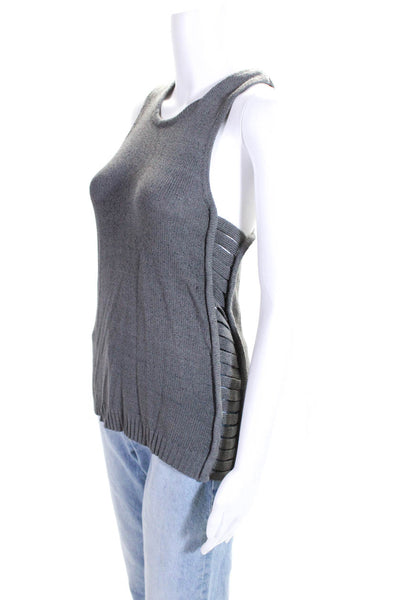 Roi Womens Sleeveless Cross Back Crew Neck Cut Out Knit Top Gray Size Small