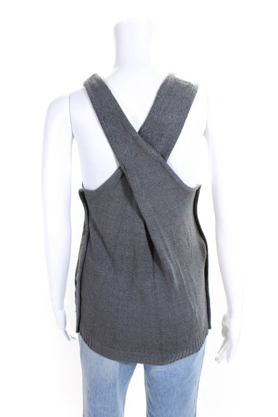 Roi Womens Sleeveless Cross Back Crew Neck Cut Out Knit Top Gray Size Small