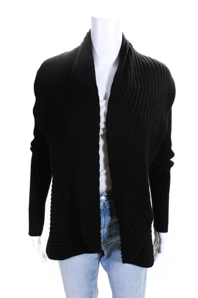 Autumn Cashmere Womens Open Front Ribbed Cardigan Sweater Black Size Medium