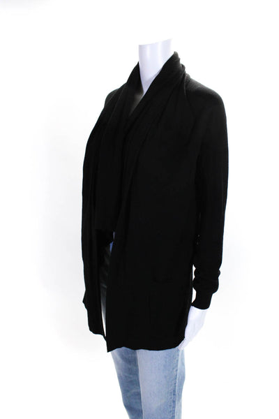 Theory Womens Wool Knit Draped Open Front Cardigan Sweater Black Size S