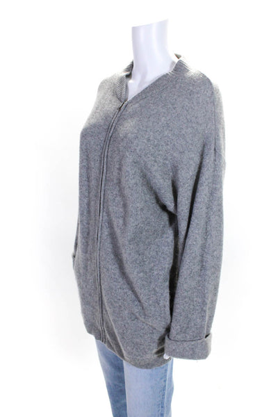 Si Iae Cashmere Womens Knit V-Neck Full Zip Up Cardigan Sweater Gray Size P