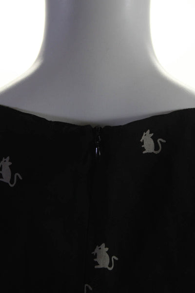 Jill Stuart Womens Chiffon Mouse Printed Puff Sleeve A-Line Dress Black Size L
