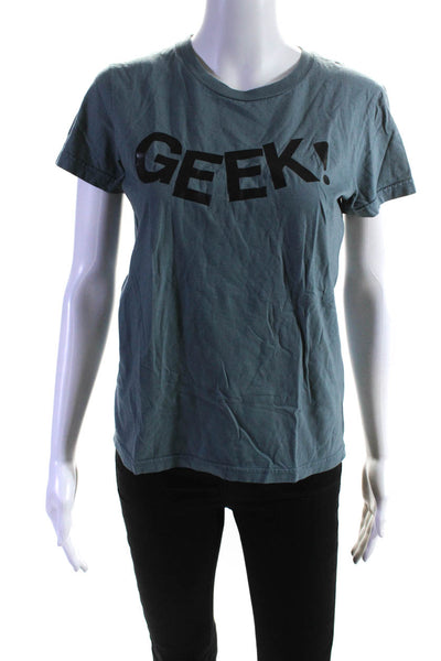 Luella Womens Cotton Jersey Knit Geek! Graphic Printed Tee T-Shirt Blue Size 42