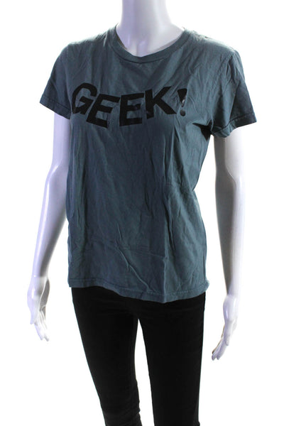 Luella Womens Cotton Jersey Knit Geek! Graphic Printed Tee T-Shirt Blue Size 42