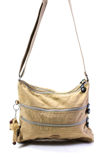 Kipling Womens Adjustable Strap Zip Up Crossbody Shoulder Bag Beige