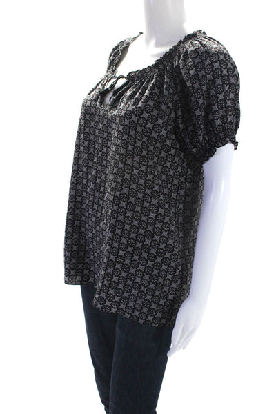 Joie Womens Silk Abstract Print Long Sleeve Pullover Blouse Top Black Size M