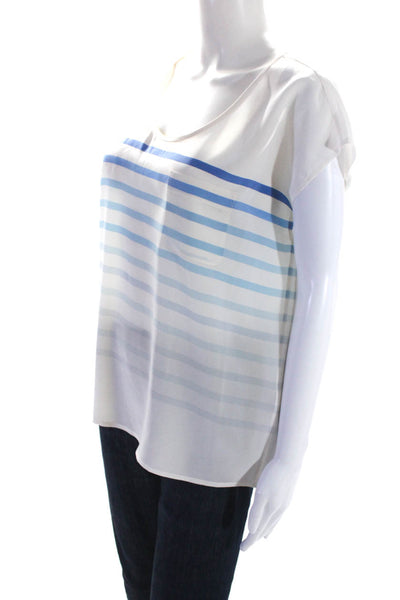 Joie Womens Silk Striped Print Scoop Neck Short Sleeve Blouse Blue Size S