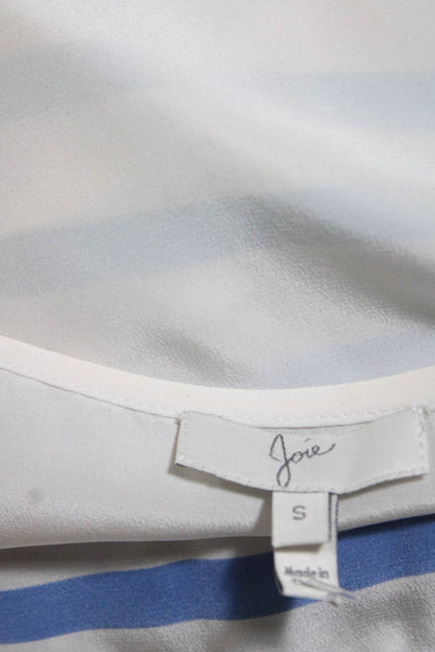 Joie Womens Silk Striped Print Scoop Neck Short Sleeve Blouse Blue Size S