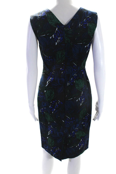 Jigsaw Womens Floral Print Sleeveless V-Neck Midi Sheath Dress Blue Size 8