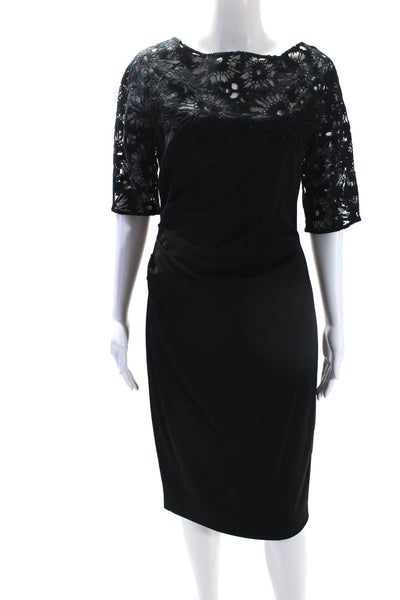 Lela Rose Womens Cotton Floral Lace Zipped Midi Sheath Dress Black Size 10