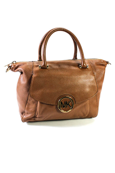 Michael Kors Womens Leather Zip Up Top Handle Handbag Purse Brown