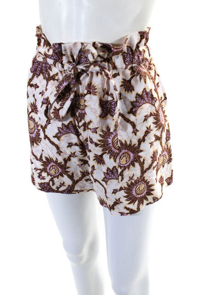 ALC Womens Linen Graphic High Waist Drawstring Paperbag Shorts Pink Size 12