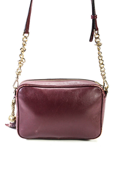 Michael Kors Womens Suede Zippered Studded Chain Strap Crossbody Handbag Maroon