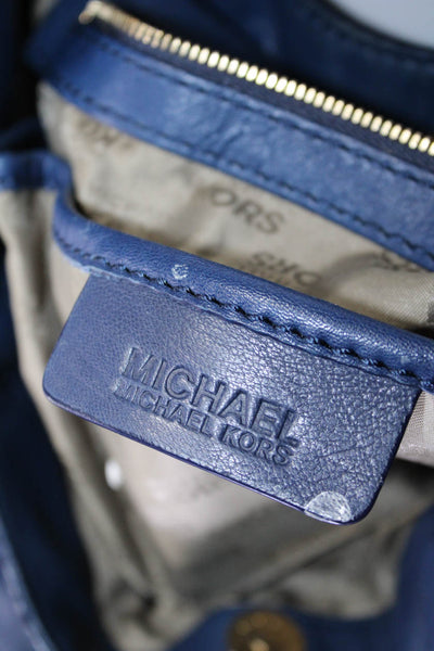 Michael Michael Kors Womens Leather One Strap Hobo Handbag Blue Silver Tone
