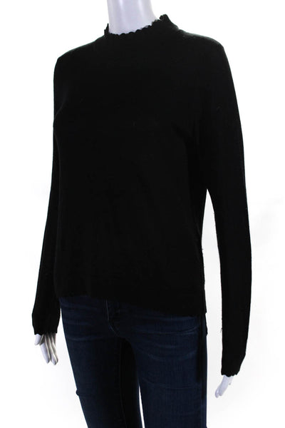 Club Monaco Womens Long Sleeve Scalloped Mock Neck Sweater Black Wool Medium