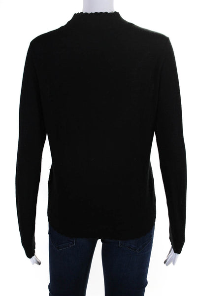 Club Monaco Womens Long Sleeve Scalloped Mock Neck Sweater Black Wool Medium