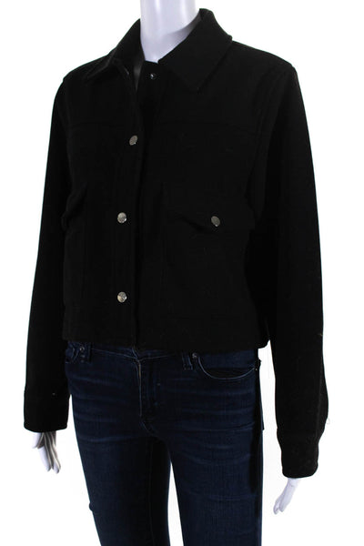 Zara Womens Button Up Pocket Front Collared Cropped Jacket Black Size Medium