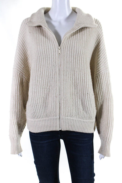 Reiss Womens Long Sleeve Front Zip Mock Neck Sweater White Size Medium