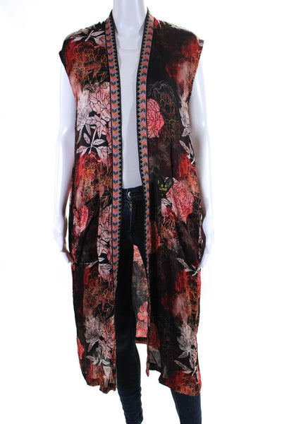 Be Love Womens Open Front Floral Long Vest Jacket Multicolored One Size