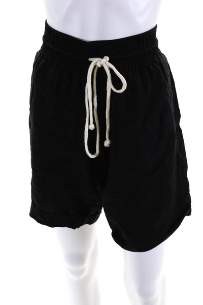 Enza Costa Womens High Rise Drawstring Linen Shorts Black White Size 1