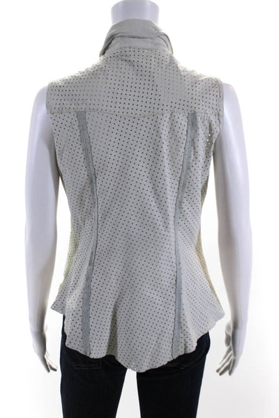 Jakett Womens Button Front Collared Perforated Leather Vest Jacket White Medium