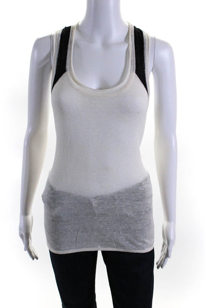 Line Womens Scoop Neck Open Knit Linen Tank Top White Black Size Small