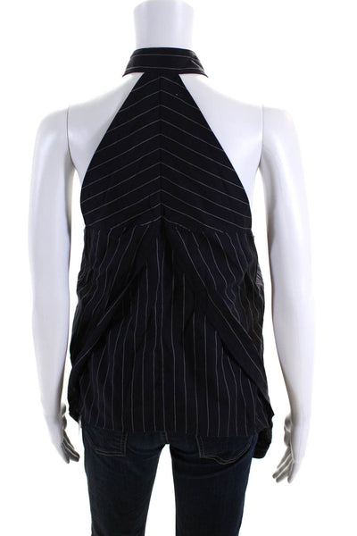 Dion Lee Womens Button Front Cold Shoulder Pinstriped Shirt Navy Blue Size 4