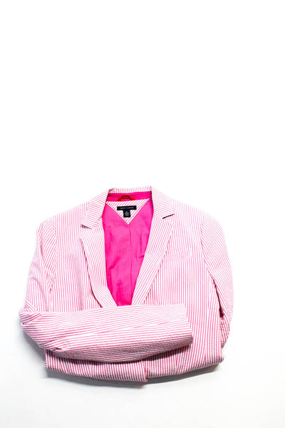 Tommy Hilfiger Womens Fuzzy Coat Striped Blazer Jacket Blue Pink Size XS 8 Lot 2