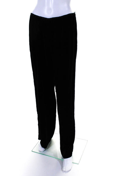 Armani Collezioni Womens Velvet High-Rise Wide Leg Trousers Pants Black Size 52