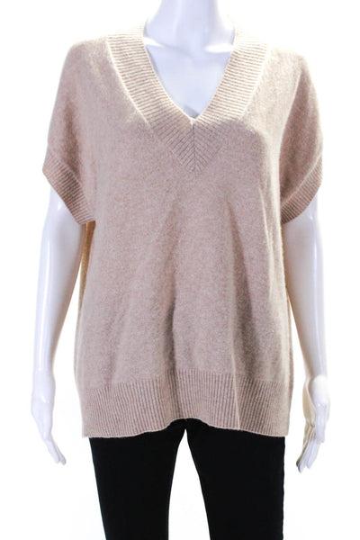 Allude Womens Short Sleeve V Neck Cashmere Knit Top Beige Size Medium