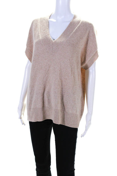 Allude Womens Short Sleeve V Neck Cashmere Knit Top Beige Size Medium