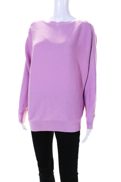 Lafayette 148 New York Womens Baot Neck Ribbed Knit Sweater Pink Cotton Small