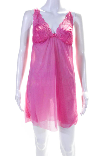 Cosabella Womens Sleeveless V Neck Lace Mesh Sleep Dress Pink Size Large