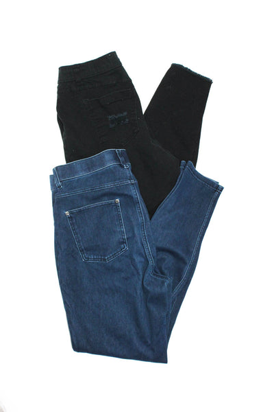 Hue Womens Cotton Buttoned Elastic Waist Skinny Leg Jeans Blue Size L Lot 2