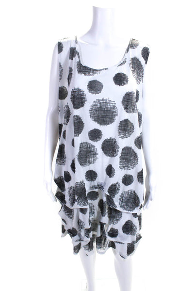 Chaket et Ceci Womens Polka Dot Round Neck Sleeveless Dress White Size 2X