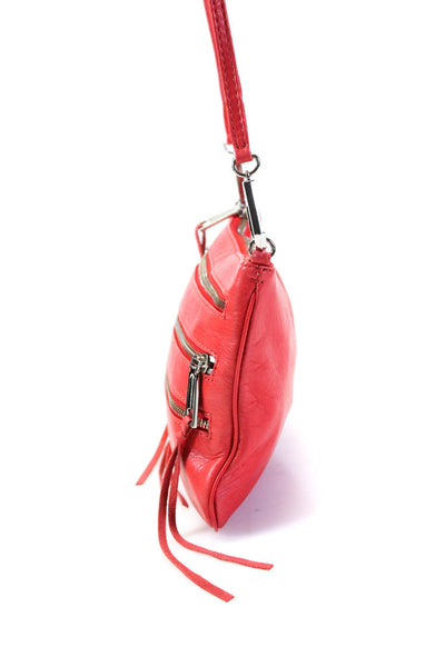 Rebecca Minkoff Grained Leather Triple Zip Detachable Strap Crossbody Bag Red