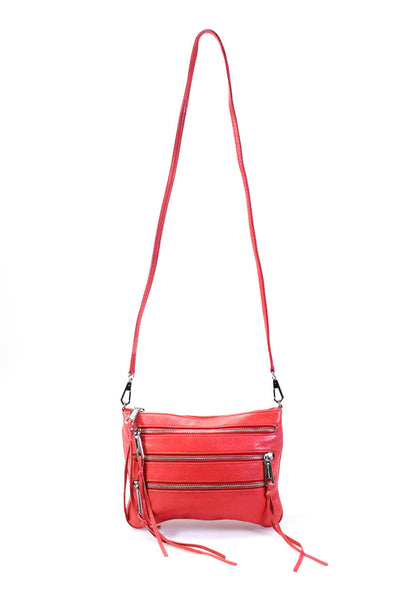 Rebecca Minkoff Grained Leather Triple Zip Detachable Strap Crossbody Bag Red