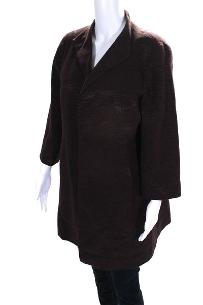 Eileen Fisher Womens Open Front Long Sleeve Silk Lined Jacket Burgundy Size L