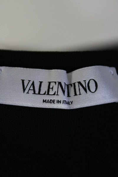 Valentino Womens Short Sleeve Crew Neck Knit Floral Top Black Size Medium